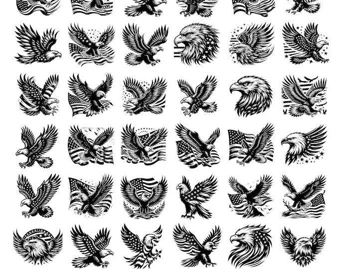 30 Flying Eagle with USA Flag Svg  PNG bundle, Patriotic Clipart Vector Image,  eagle t shirt png, Sublimation Design, American flag svg