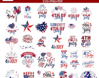 31 Fourth of July SVG Bundle, 4th of July PNG Bundle, Independence Day , USA Patriotic Clipart, Memorial Day Designs, Sublimation