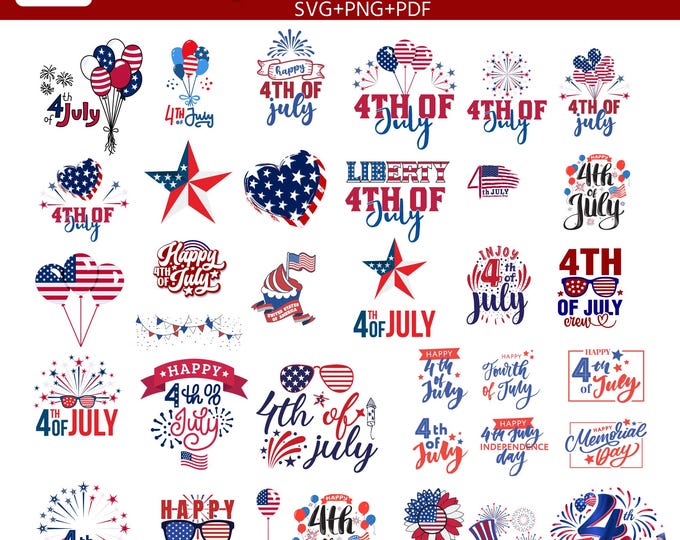 31 Fourth of July SVG Bundle, 4th of July PNG Bundle, Independence Day , USA Patriotic Clipart, Memorial Day Designs, Sublimation