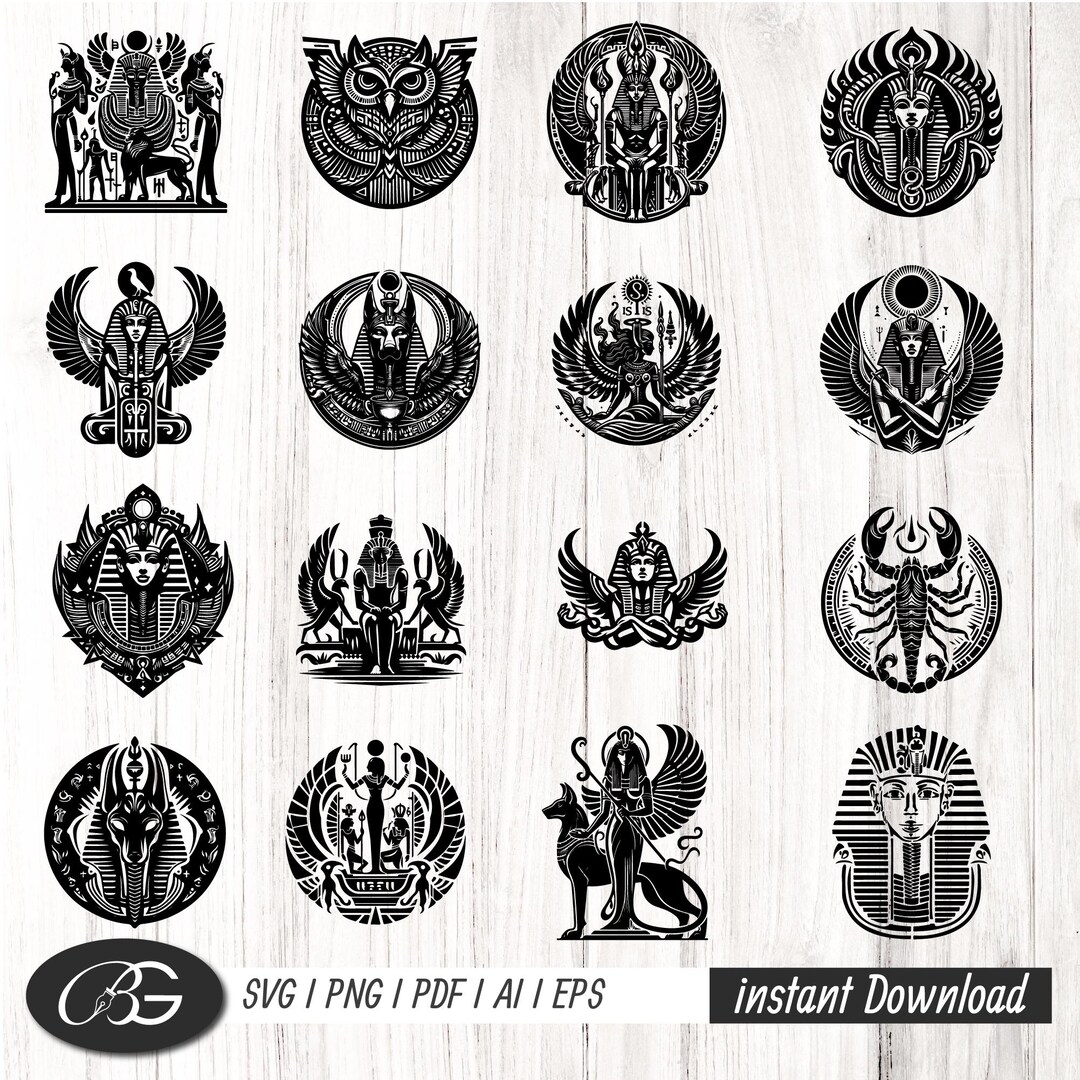 Egyptian Hieroglyphs Style SVG & PNG Bundle - Digital Cut Files, Eygpt ...