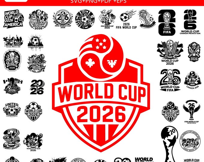 World Cup 2026 SVG, Soccer World Championship Clipart, Football Tournament Logo Design, USA Mexico Canada, Soccer Trophy Vector