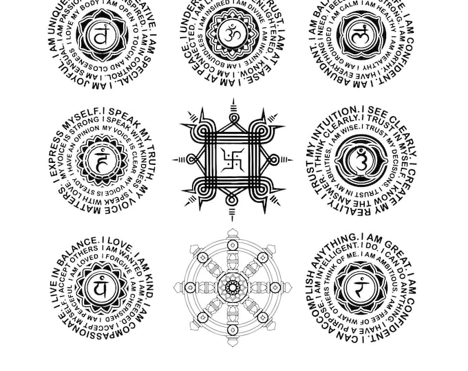7 Chakras SVG Bundle: Meditation Clipart, Dhamma Chakra, Swastik Silhouette (Digital Download)