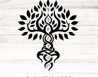 7 Chakras Tree SVG, Namaste Clipart, Yoga svg, Chakra Symbols SVG, Meditation Cut File | Cricut, Silhouette, EPS, png, dxf