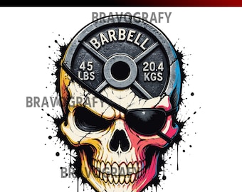 Pirate Skull Barbell PNG, Sublimation Design for Gym Apparel, Instant Digital Download