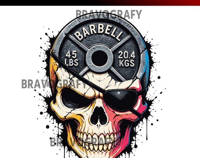 Pirate Skull Barbell Gym PNG – Fitness Skull Graphic for Weightlifting and Bodybuilding Projects