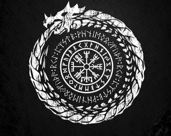 Vegvisir Dragon Viking Compass Svg, Nordic Runes, Valhalla Cut File (Pdf, Png, Dxf)
