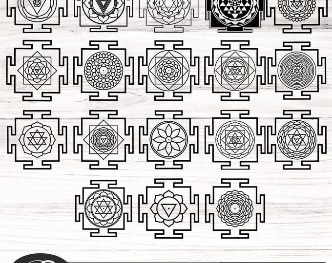 Yantras The Fifteen Nityas sacred geometric shapes bundle, yantra svg bundle, 15 HINDU geometry mandala, svg ai eps png, YANTRA Cut files
