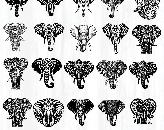 Ornate Elephant SVG PNG PDF Bundle – Tribal, Mandala & Boho Animal Clipart, Silhouette, Laser Engraving, Sublimation, Digital Download