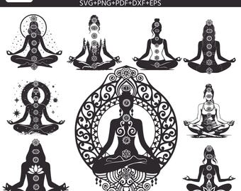 7 Chakras Girl Yoga SVG Bundle | Chakra Symbols Meditation Clipart | Spiritual Meditation Cut Files for Cricut & Silhouette