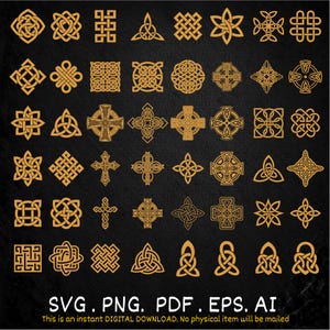 Set di nodi celtici da 45 svg, png celtici, pdf, file di taglio celtici, download digitale, Cricut, Silhouette, SVG di Natale, Deus Vult png