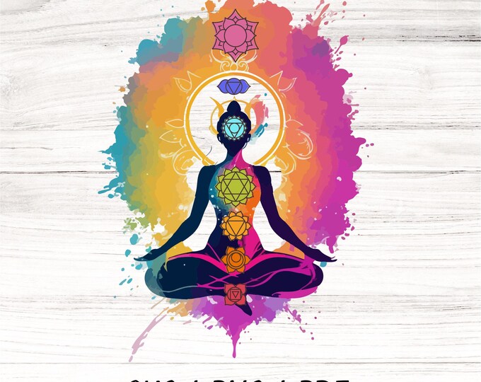 7 Chakras girl dtf sublimation, Namaste Clipart, Chakra Symbols SVG, Meditation cut file, Digital Cut File,  Cricut Silhouette Eps Png Dxf