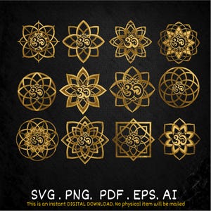 Om aum mandala vintage doré, aum mandala Png, lot de Aum Svg, Mantra dtf Svg, sanskrit dtf Svg, Om Silhouette PNG, fichier de coupe Yoga Dtf