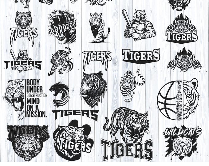25 Tiger svg bundles, Tigers svg, Tiger, Tigers, Team, Clipart, Mascot, School, svg, eps, png, pdf, sublimation, cut file, htv, digital