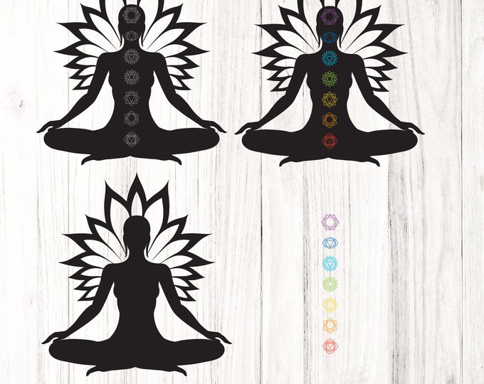 7 Chakras SVG, Namaste Clipart, Yoga SVG, Mandala Svg, Chakra Symbols SVG, Meditation Vector, Digital Cut File Cricut Silhouette Eps Png Dxf