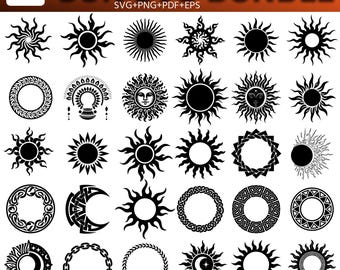 50 Sun SVG Bundle | Sun Mandala SVG png pdf eps| Boho Sun Clipart Bundle | Cricut Silhouette Cut Files | Laser Cut Sun Designs Bundle