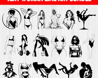 Feminine Silhouette Line Art Bundle | Fashion Girl SVG PNG (Digital Download)