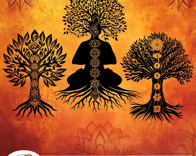7 Chakras Tree SVG, Namaste Clipart, Yoga SVG, Chakra Symbols SVG, Meditation cut file, Digital Cut File,  Cricut Silhouette Eps Png Dxf