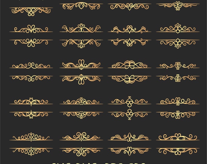 Golden frames bundle, Border-frames, Wedding invite card, Gold border, floral clipart PNG, Instant download, vintage border, luxury png