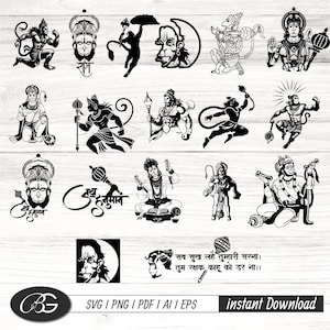 Lord Hanuman SVG PNG Bundle, file di taglio indù Hanuman, svg, png, mitologia indù buddista jainista dio indù, signore Hanuman png, dio indù svg