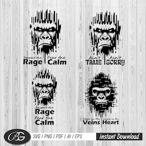 Paquetes SVG de Gorilla, paquete SVG de Gorilla, Respeta la ira, Teme la calma, Camisetas, Sublimación, DTF, HTV, archivo de corte, htv, vector, digital