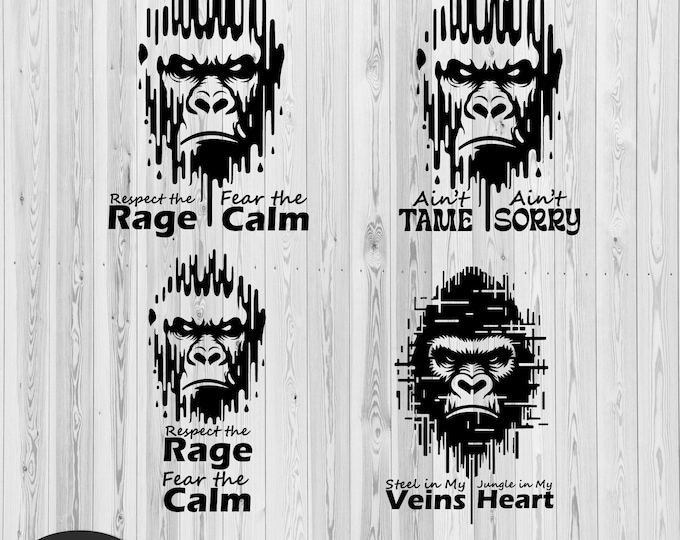 Gorilla svg bundles,Gorilla SVG Bundle, Respect the Rage, Fear the Calm, Shirts, Sublimation, DTF, HTV, cut file, htv, vector, digital