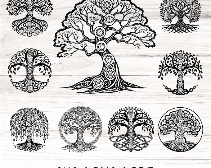 7 Chakras Tree SVG bundle, Namaste Clipart, Yoga SVG, Chakra SVG, Meditation cut file, Digital Cut File,  Cricut Eps Png Dxf, htv, dtf