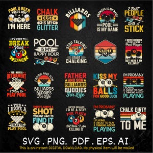 Billiards SVG PNG Bundle: Pool Player Clipart (Digital Download)