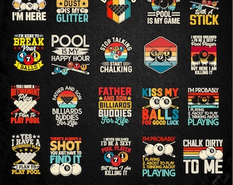 Billiards PNG Bundle | Pool Player SVG, 8 Ball SVG | 22 Sporty Designs | Cricut & Silhouette Cut Files | Digital Download