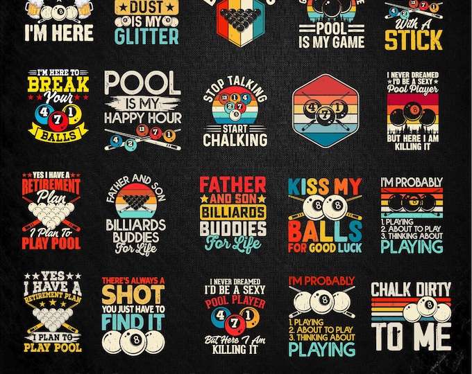 22 Billiards SVG, Billiards PNG bundle, Snooker, Snooker Png, Pool Clipart, Billiards Cut File, Billiards sublimation cut file, DTF clipart