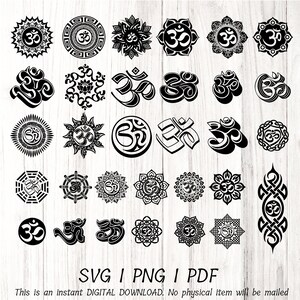 Bundle d'aum om, mandala de méditation, mandala de yoga en téléchargement numérique, svg, png, sankrit, mantra, instantané, silhouette sombre, fichier de coupe