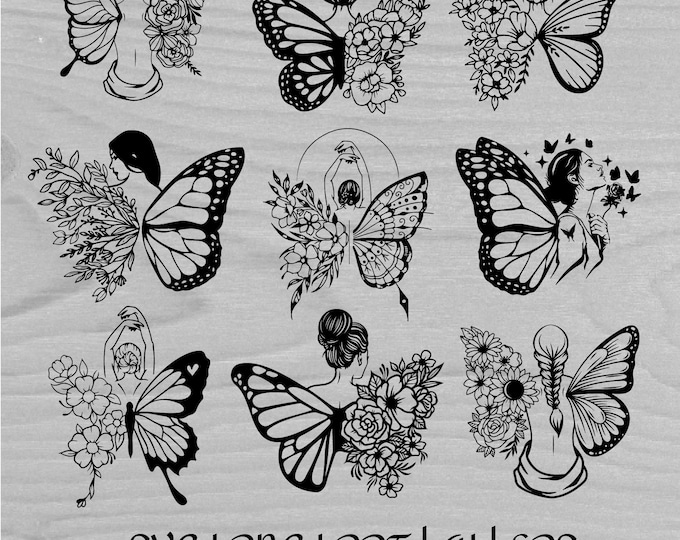 Butterfly angel Woman SVG, Girl Butterfly svg, Butterfly flower svg, Floral Butterfly Svg, Woman Butterfly Wings Svg,, Butterflies Svg