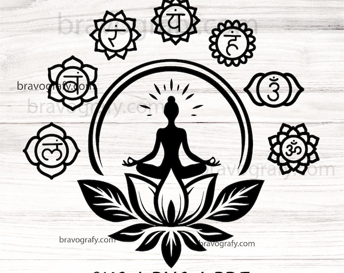 7 Chakras lotus SVG, Namaste Clipart, Yoga SVG, Chakra Symbols SVG, Meditation cut file, Digital Cut File,  Cricut Eps Png Dxf htv, dtf