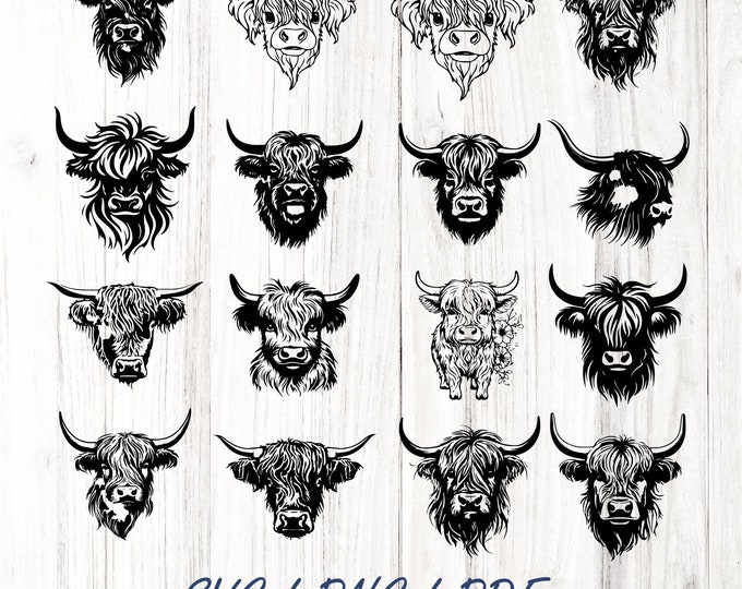 HIGHLAND COW SVG Bundle, Highland Cow clipart, svg file, Farm Life svg  Cow Head svg, Highland Heifer png, Cute Cow svg, Door Hanger png