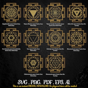 10 Dasa Mahavidya heilige geometrische vormen bundel, yantra svg bundel, 10 geometrie mandala, svg ai eps png-bestanden, gesneden bestanden, silhouet