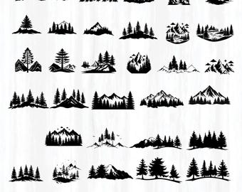 Mountain trees Svg Bundle, hand drawn tree svg, Forest Tree svg, Mountains File For Cricut, Travel Svg, Outdoors Adventure Svg