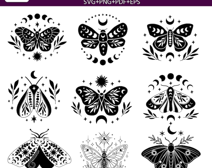 Celestial Butterfly SVG Bundle 42 Designs | Moon Butterfly SVG, Moth cut file| Cricut, Glowforge Laser Cut, Witchy Celestial Sublimation