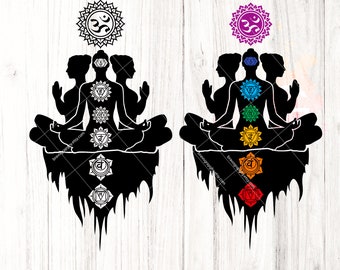 7 Chakras Girl SVG: Namaste Yoga Mandala Cut File (Digital Download)