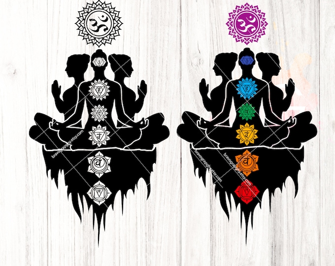 7 Chakras girl SVG, Namaste Clipart, Yoga SVG, Chakra Symbols SVG, Meditation cut file, Digital Cut File,  Cricut Silhouette Eps Png Dxf