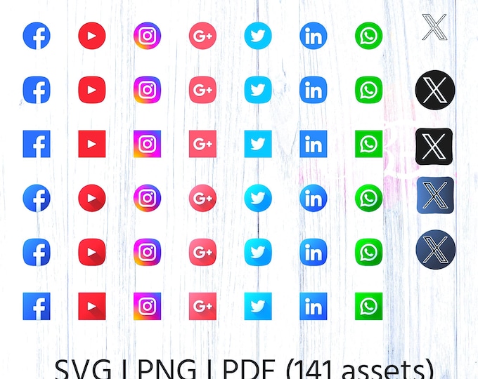 Social Media Icons Bundle: 37 Logos, SVG PNG PDF (141 Files)