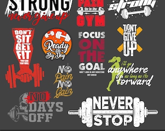 Workout SVG Bundle: Gym Fitness T-Shirt Designs (Digital Download)