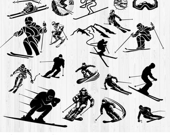 19 Skiing SVG Bundle | 87 Winter Sports Cut Files for Cricut & Silhouette | Ski Helmet, Goggles, Snowboard, Heartbeat Skier SVG