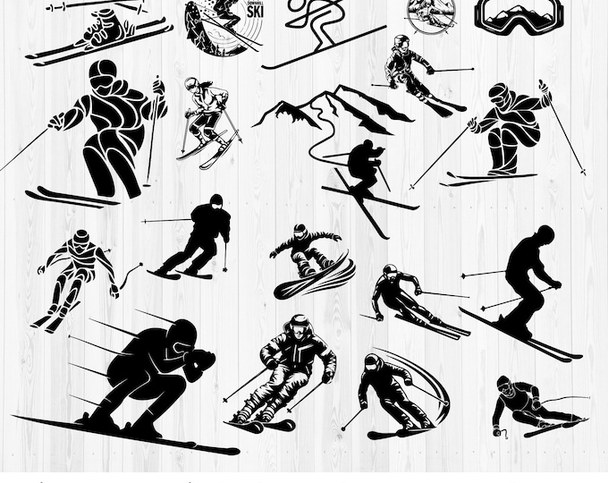 19 Skiing svg bundle, Ski png, Ski Helmet Svg, Ski Goggles Svg, Ski Boots Svg, Skiing Files for Cricut, Skiing Cut Files For Silhouette
