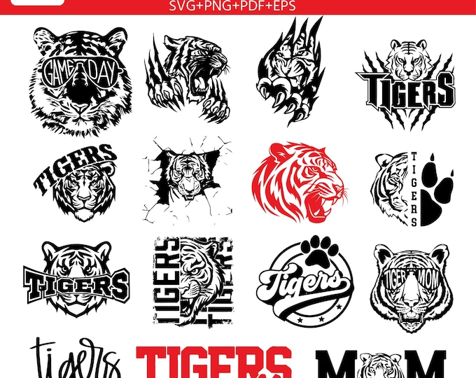 Tiger  Team Mascot Clipart SVG Bundle | School Spirit Cut Files | png SVG pdf EPS | Digital Download