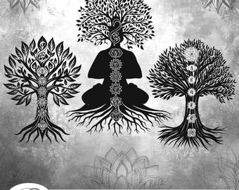 7 Chakras Tree SVG: Yoga Meditation Clipart (Digital Cut File)
