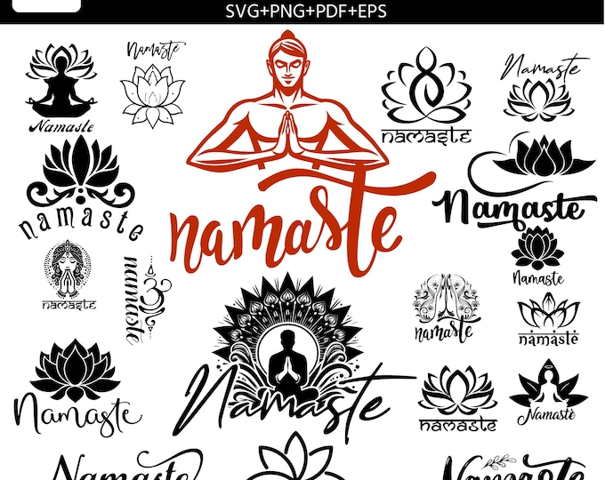 Namaste SVG Bundle, 14 Yoga Lotus Mandala  Files, Meditation Cricut Cut Files, Spiritual Zen Design, Boho Lotus Clipart,Vinyl, Sublimation