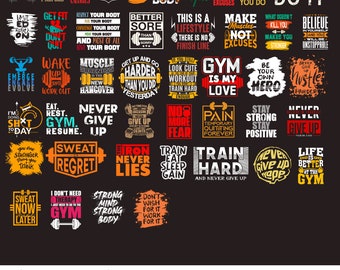 Workout SVG Bundle: Gym Fitness T-Shirt Designs (Digital Download)