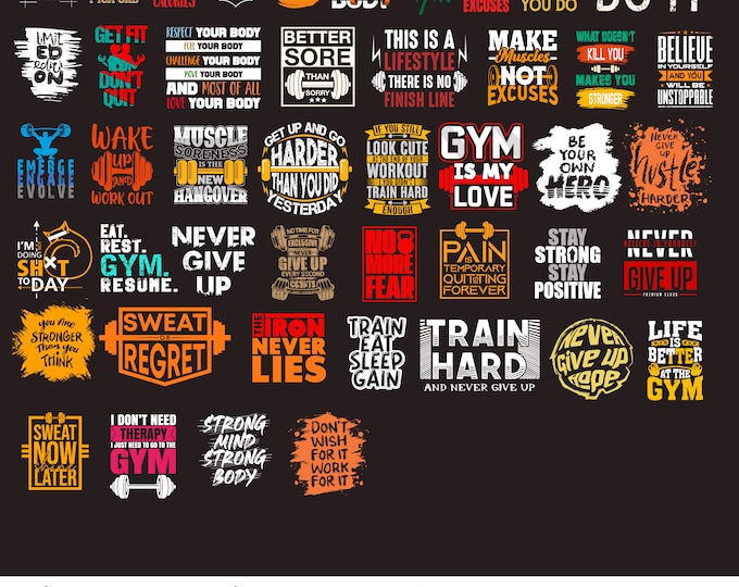 46 Gym Workout SVG png PDF Bundle, Gym png Bundle, Fitness TShirt png, Motivational Mega PNG bundle, Workout Shirt Quotes, Gym Cut File