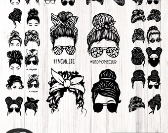 Messy Bun Mom SVG Bundle, Retro Sunglasses, Mom Life PNG (Digital Download)