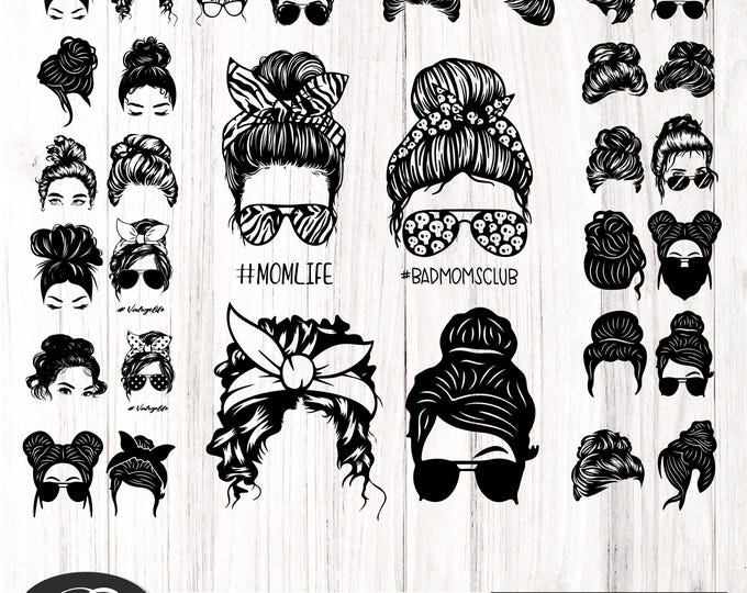 29 Messy bun svg Bundle , momlife svg, mom skull svg, black woman svg,afro woman svg, messy bun png,USA mom svg,bun hair svg