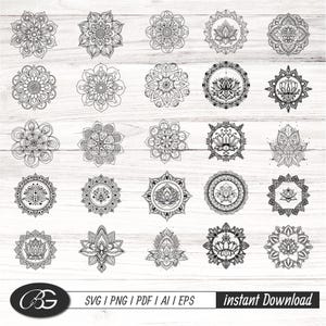 Heilige lotus svg bundel, 25 heilige bloemen symbolen, geometrie mandala, svg ai eps png-bestanden, gesneden bestanden, Cricut, lotus silhouet snijden bestand